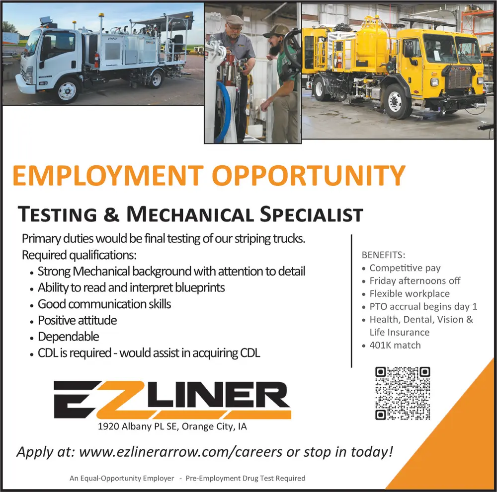 Testing & Mechanical Specialist Careers in Orange City, IA