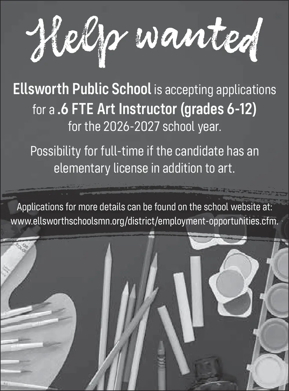 Art Instructor Opportunities in Ellsworth, Minnesota Public Schools