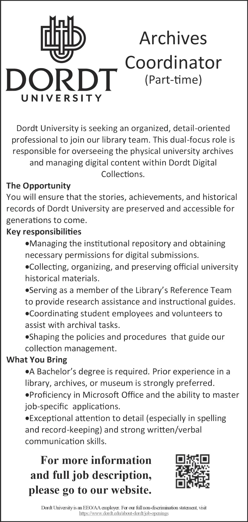 Join Dordt University Careers: Archives & Library Jobs in Sioux Center, Iowa