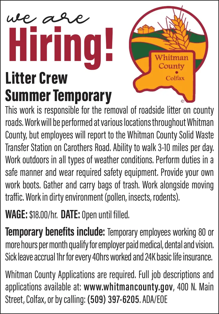 Litter Crew Summer Temporary Job – Colfax, WA