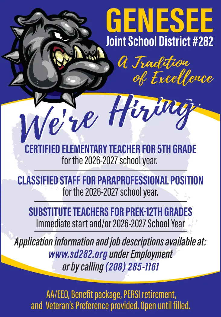 Certified Elementary Teacher and Paraprofessional Jobs – Genesee, ID