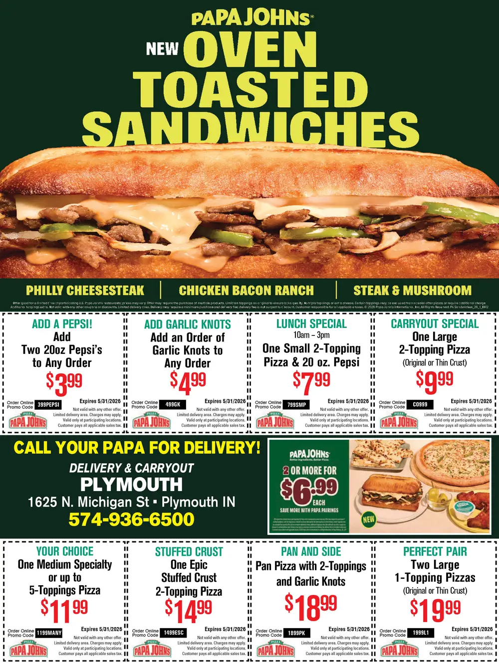 Papa John's Pizza & Sandwiches – Plymouth, Indiana