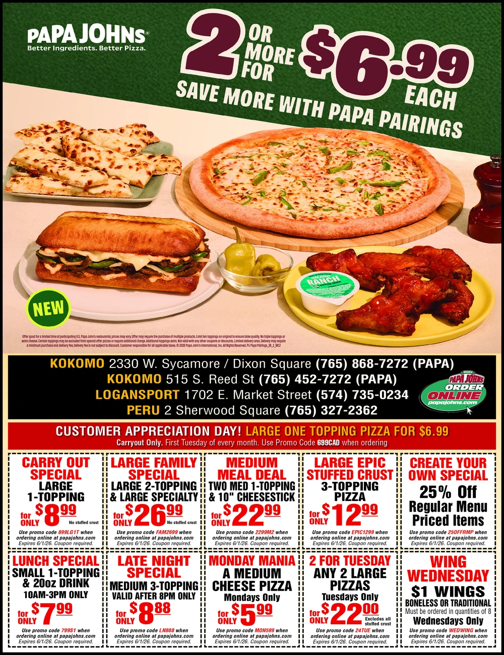 Best Pizza Deals in Kokomo, Indiana | Papa John’s
