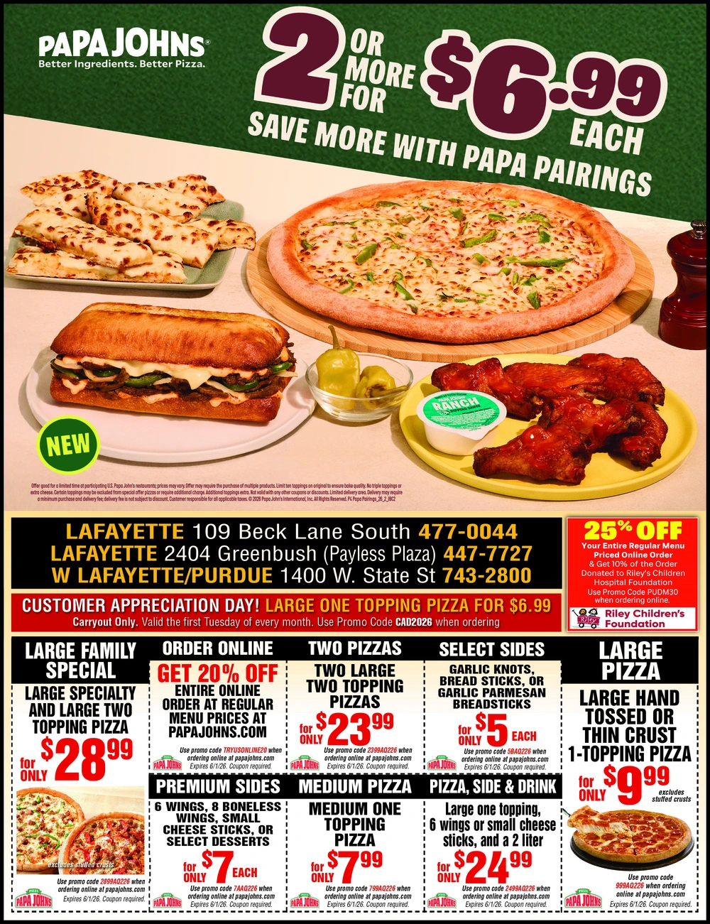 Papa John's Pizza Deals in Lafayette, Indiana