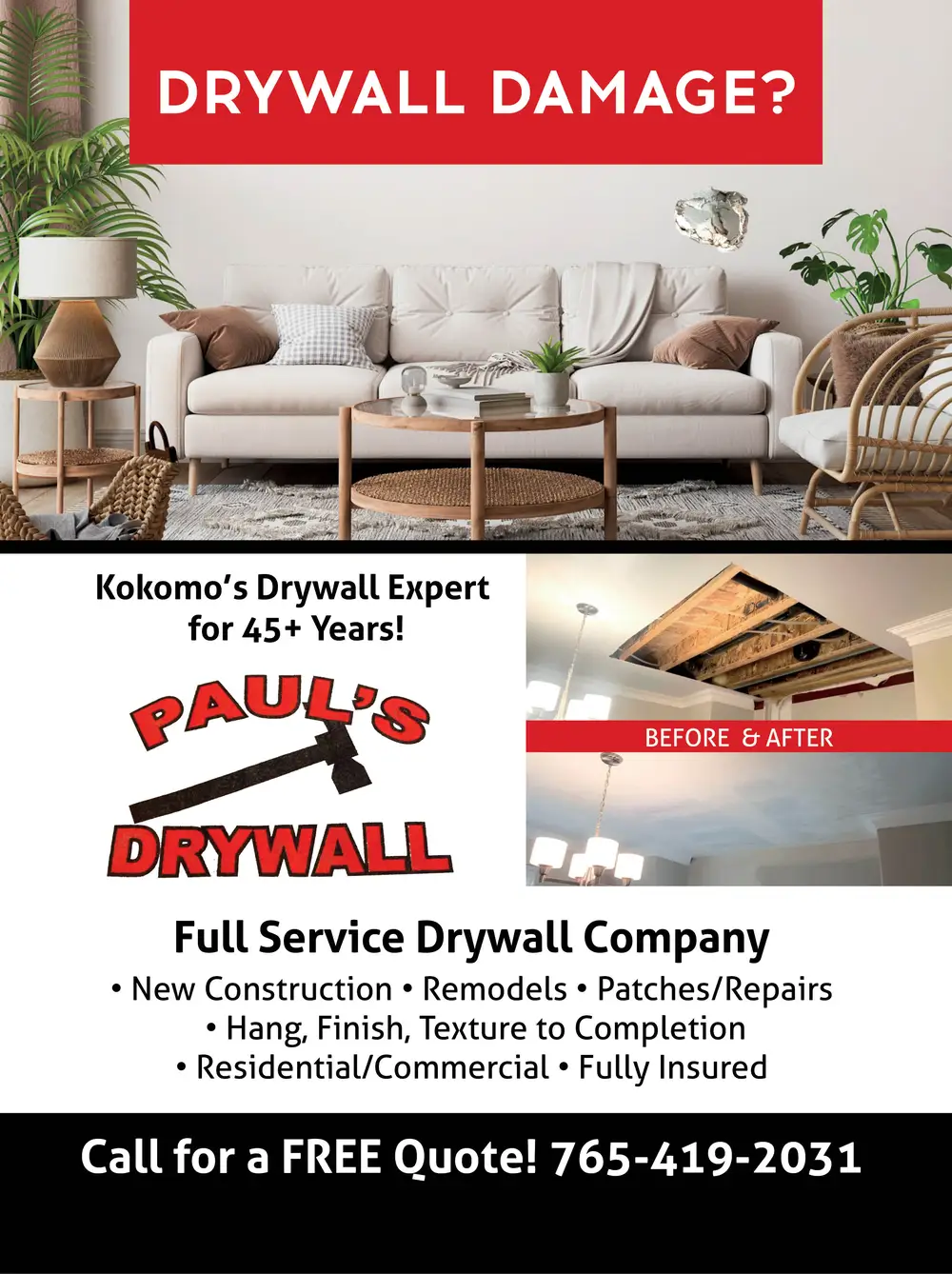 Paul's Drywall – Expert Drywall Services in Kokomo, Indiana
